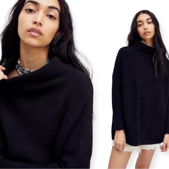 Free People Ottoman Slouchy Mock Neck Pullover Sweater Turtleneck Black Sz: S/P - Picture 4 of 12